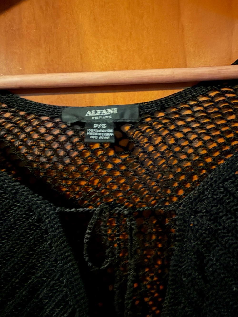 Alfani Black Crochet Tie-Front Petite Cardigan